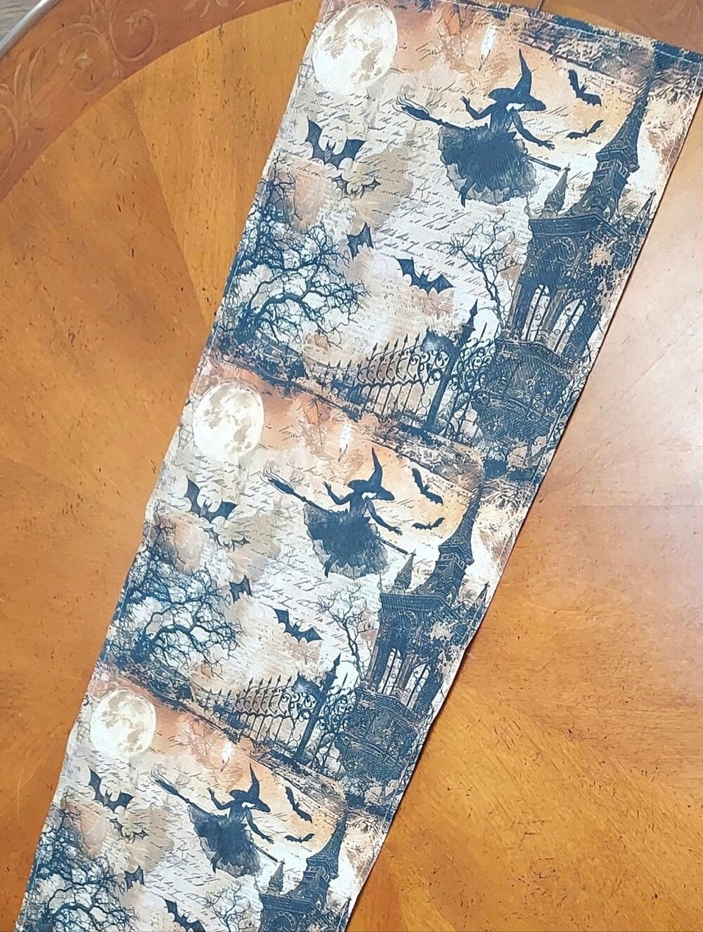 Halloween Table Runner 35.5 Inches Witch With Script Writting - NWT